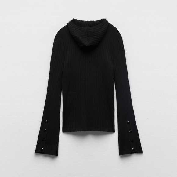 Zara Sweaters Nwt Zara Hooded Ribbed Sweater Black Ref 959879 S M